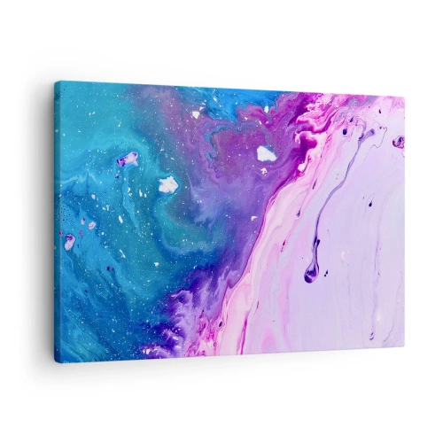 Schilderen op canvas - Abstractie in paarse en turquoise kleuren geïnspireerd door contrasten - 70x50cm - Yin en yang - Moderne wanddecoratie voor woonkamer en slaapkamer ARTTOR