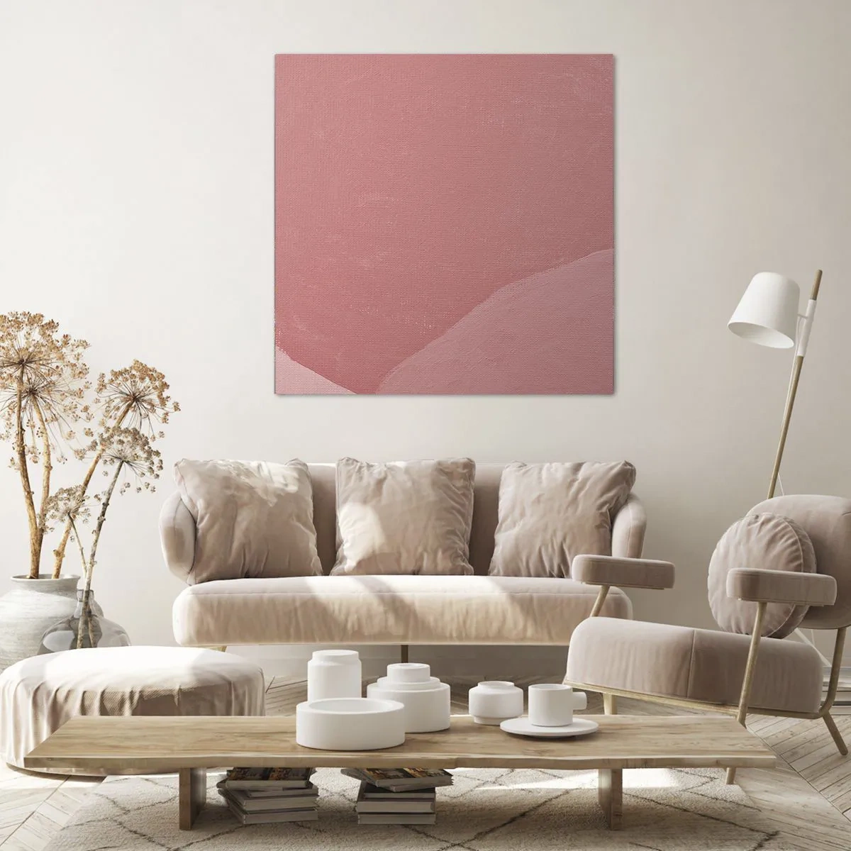 Schilderen op canvas - Organische compositie in roze - 30x30 cm