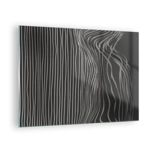 Schilderen op glas - Fijne lijnen in een abstracte opstelling op een donkere achtergrond - 70x50cm - Ritme en accent - Moderne wanddecoratie voor woonkamer en slaapkamer ARTTOR