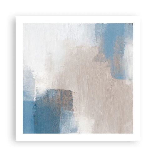Poster - Roze abstractie achter een blauw gordijn - 60x60 cm