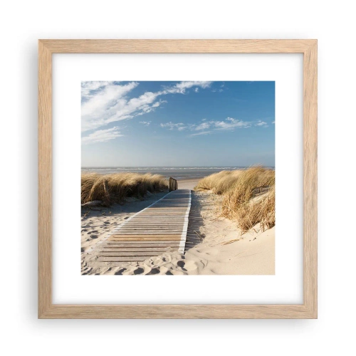 Een poster in een licht eiken lijst - Achter het duin, in het ruisen van gras - 30x30 cm