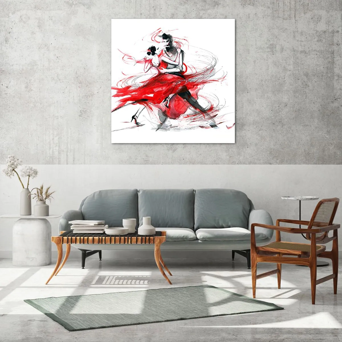 Schilderen op glas - Tango - het ritme van passie - 70x70 cm