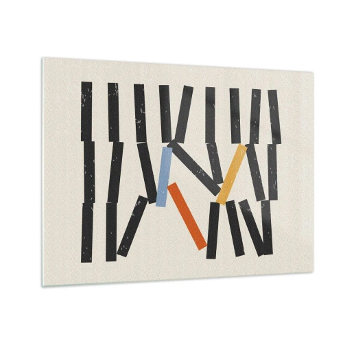 Schilderen op glas - Een grafische compositie in de vorm van dominostenen met kleuraccenten. - 70x50cm - Domino – compositie - Moderne wanddecoratie voor woonkamer en slaapkamer ARTTOR