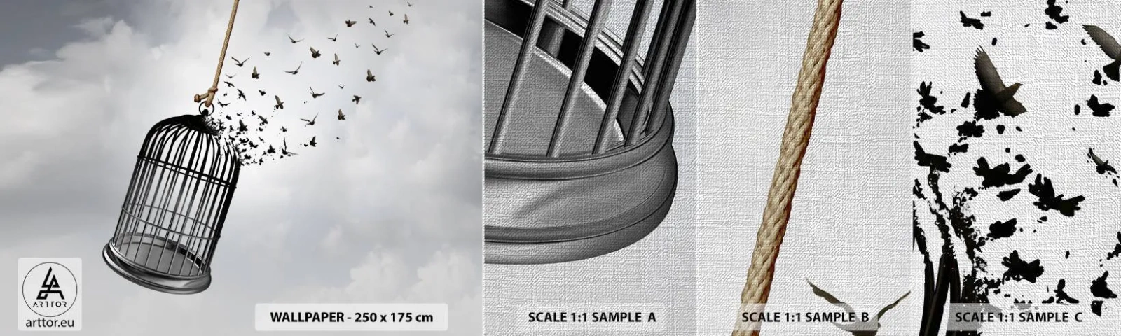 Fotobehang Monster Premium Canvas - Geloof ... Hoop ... Vrijheid! - Abstractie, Vogels, Deel - 100x30 cm