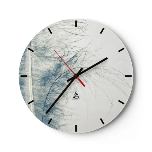 Wandklok - Klok - Een delicate blauwe veer op een lichte achtergrond - 30x30cm - Het gefluister van de natuur - Moderne wanddecoratie voor woonkamer, keuken en slaapkamer ARTTOR