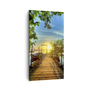 Schilderen op canvas - Zonsondergang boven het water - 55x100 cm