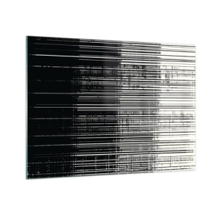 Schilderen op glas - Zwart-wit abstractie met horizontale lijnen die een gradiënt creëren - 70x50cm - Golven en vibraties - Moderne wanddecoratie voor woonkamer en slaapkamer ARTTOR