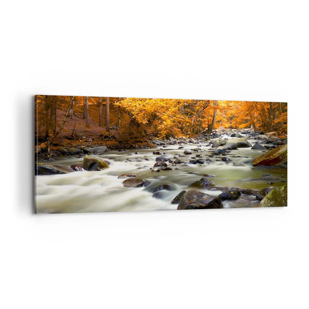 Schilderen op canvas - Een stroom in een gouden bos - 100x40 cm