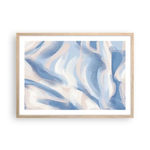 Een poster in een licht eiken lijst - Blauwe golven - 70x50 cm