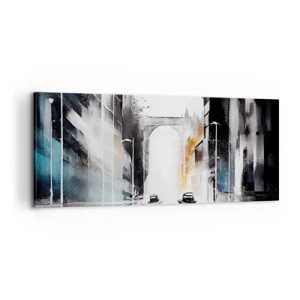 Schilderen op canvas - Stadsstudie: architectuur en beweging - 100x40 cm