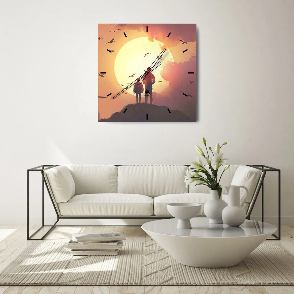 Wandklok - Klok - Oog in oog met de zon - 30x30 cm