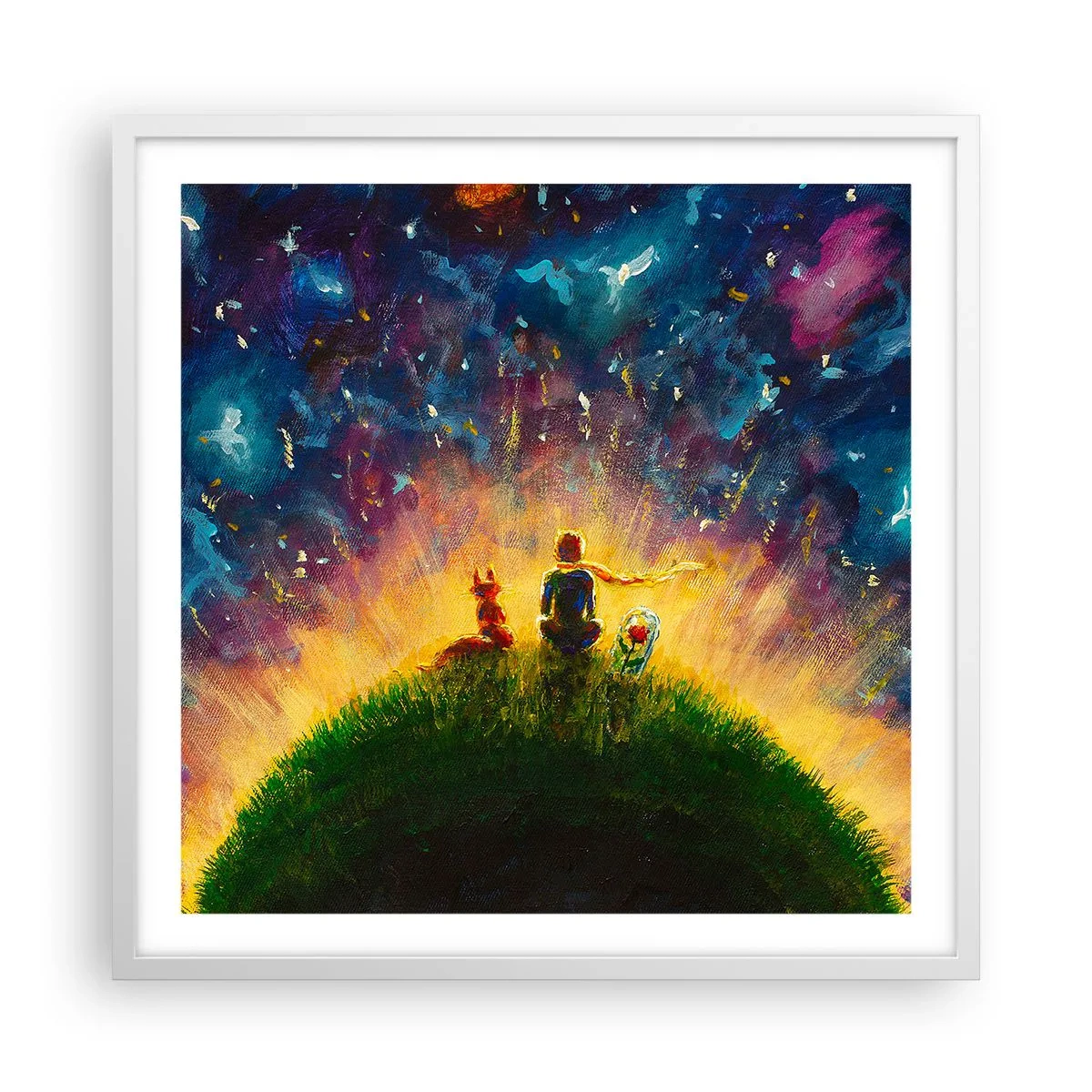 Poster in een witte lijst - Liefde en vriendschap - de hele wereld - 60x60 cm