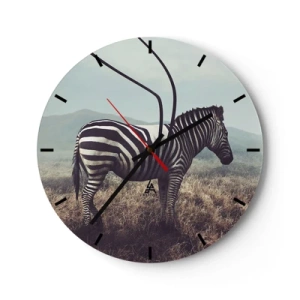 Wandklok - Klok - Een zebra in een natuurlijke omgeving tegen de achtergrond van de savanne - 30x30cm - Aandacht! Gebrek - Moderne wanddecoratie voor woonkamer, keuken en slaapkamer ARTTOR