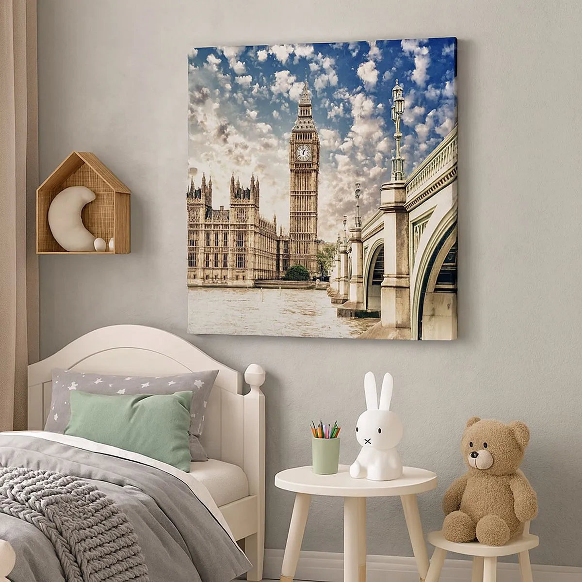 Schilderen op canvas - Luchtige wolken boven de Theems - 30x30 cm