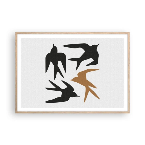 Een poster in een licht eiken lijst - Zwaluwen spel - 100x70 cm