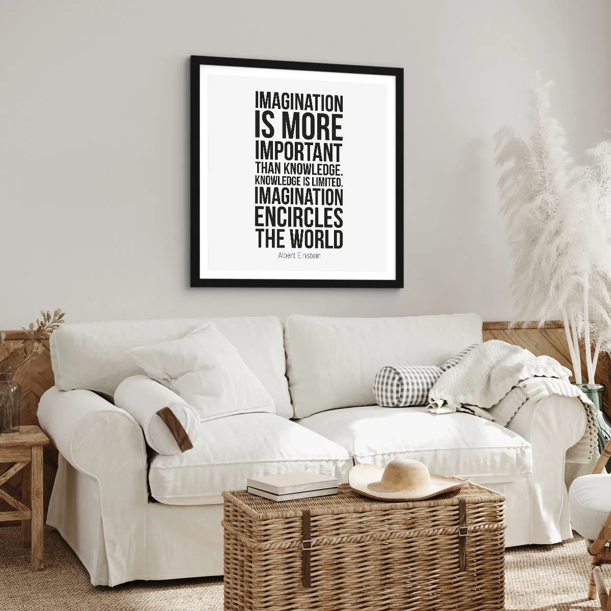 Poster in een zwarte lijst - Einstein over de kracht van verbeelding - 30x30 cm
