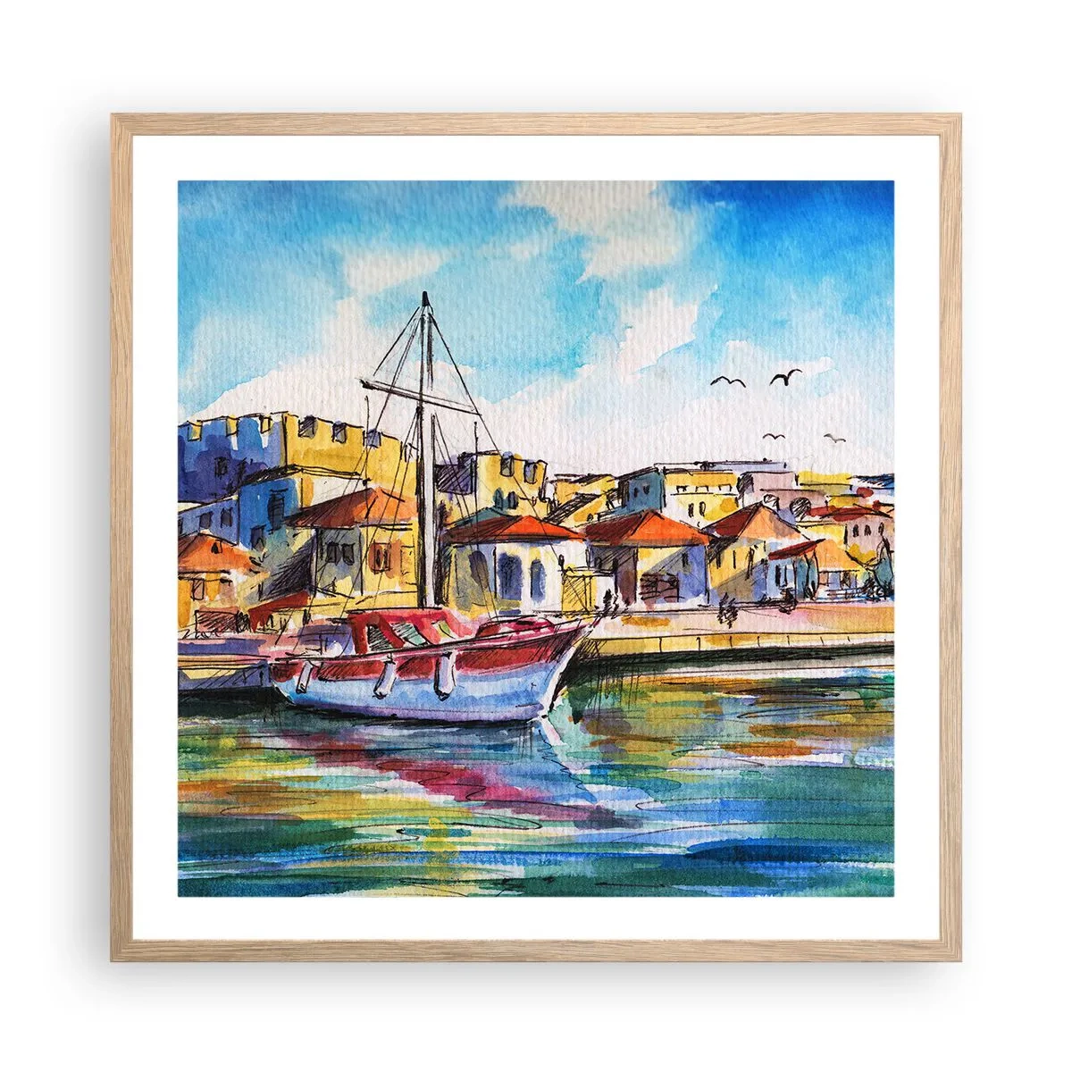Een poster in een licht eiken lijst - Regenboogmiddag - 60x60 cm