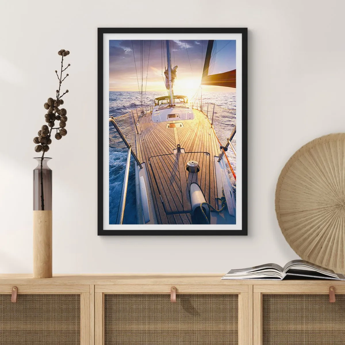 Poster in een zwarte lijst - Lopend op de golven - 40x50 cm