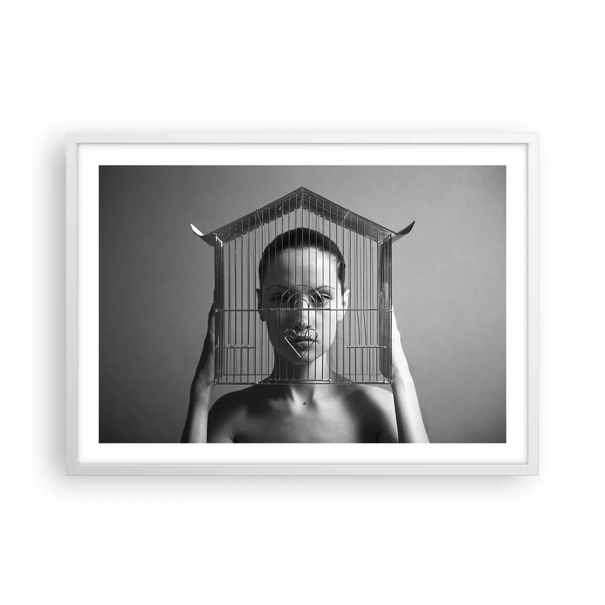 Poster in een witte lijst - Een ietwat surrealistisch portret - 70x50 cm