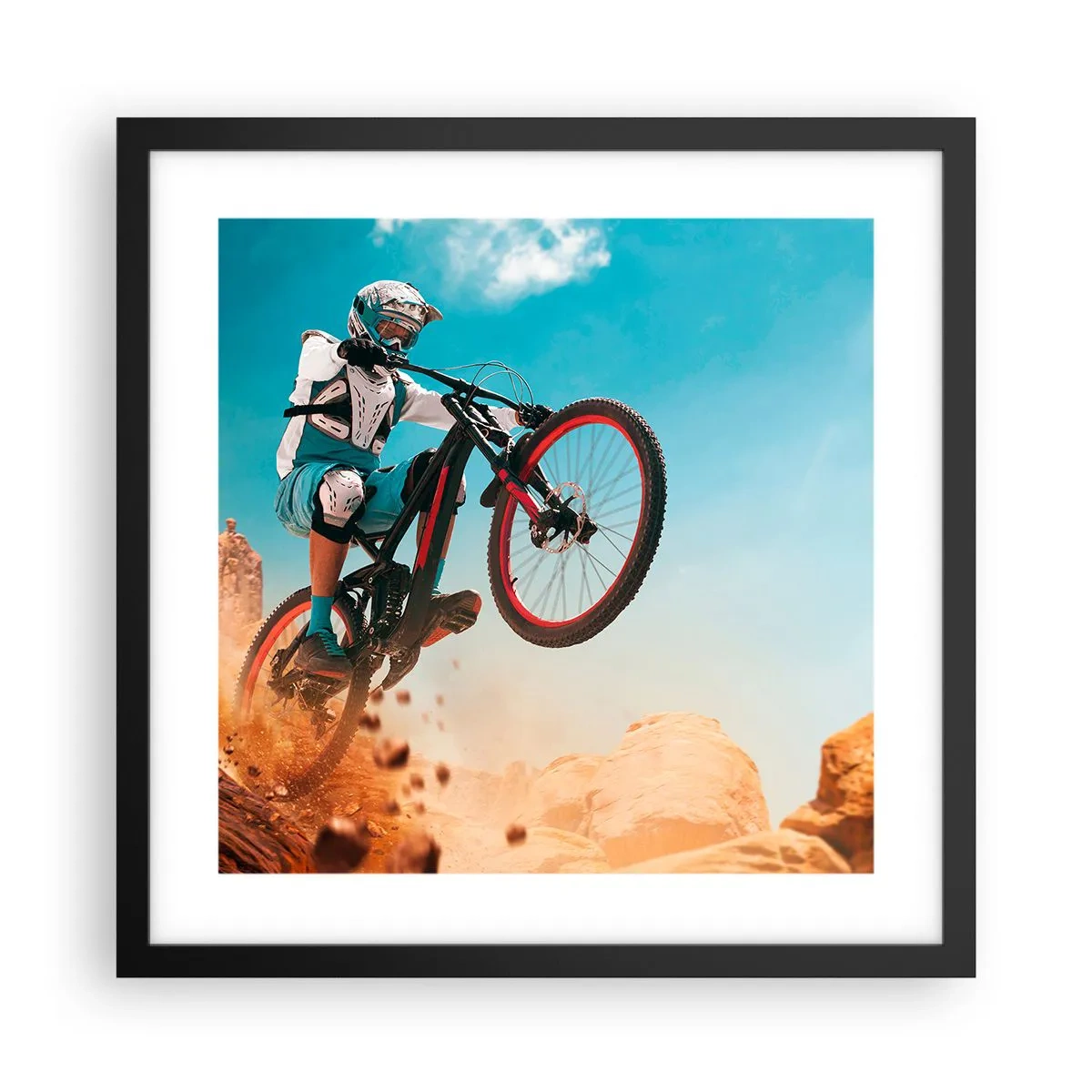 Poster in een zwarte lijst - Fiets waanzin demon - 40x40 cm