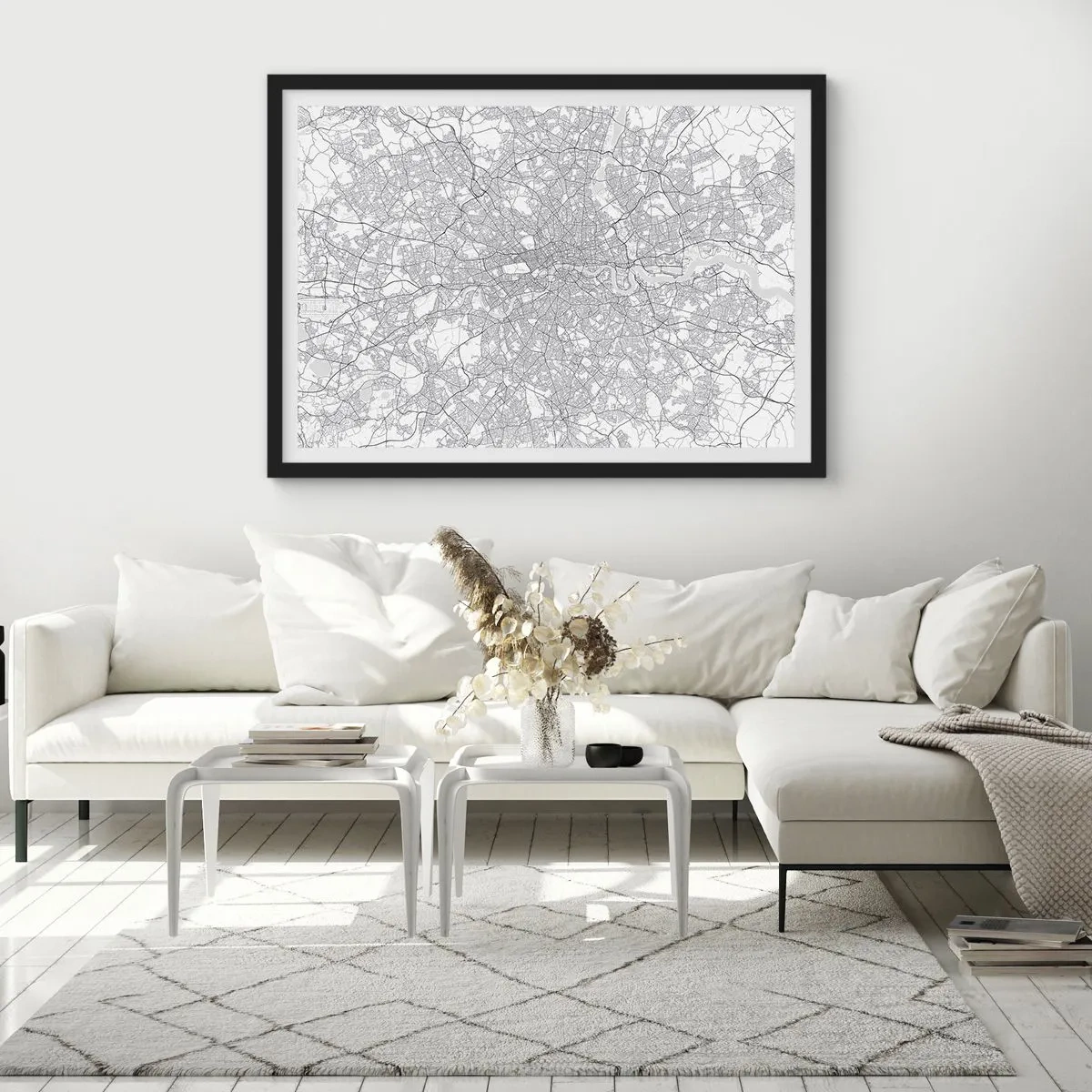 Poster in een zwarte lijst - Kaart van het doolhof van Londen - 100x70 cm