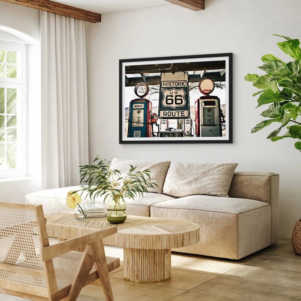Poster in een zwarte lijst - Amerikaanse retro reis - 70x50 cm
