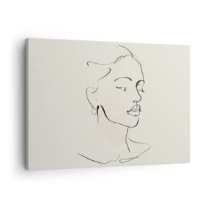 Schilderen op canvas - Een delicate schets van een vrouwengezicht op een lichte achtergrond - 70x50cm - Een bepaalde lijn - Moderne wanddecoratie voor woonkamer en slaapkamer ARTTOR