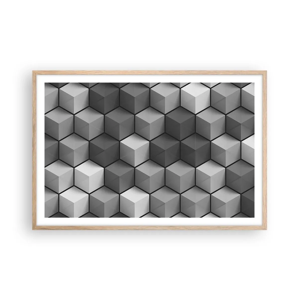 Een poster in een licht eiken lijst - Kubistische puzzel - 91x61 cm