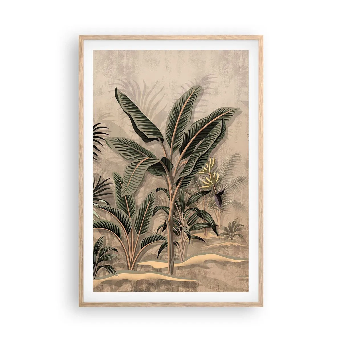 Een poster in een licht eiken lijst - Een gravure in koloniale stijl - 61x91 cm