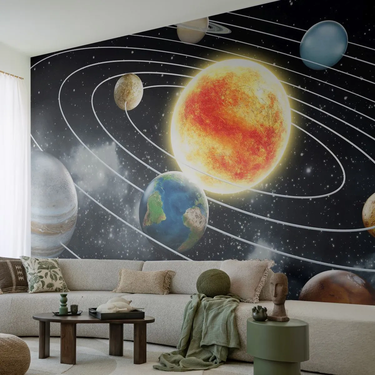 Fotobehang Premium Sand - Kosmische dans - Kosmos, heelal, Zonnestelsel - 300x210 cm