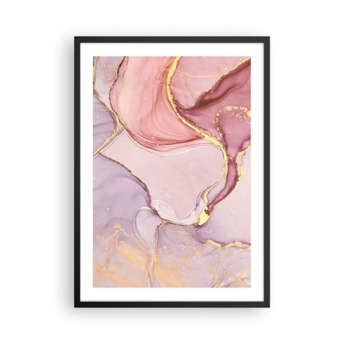 Poster in een zwarte lijst - Een abstracte combinatie van pasteltinten met gouden accenten. - 50x70cm - Een streling van kleuren - Moderne wanddecoratie voor woonkamer en slaapkamer ARTTOR