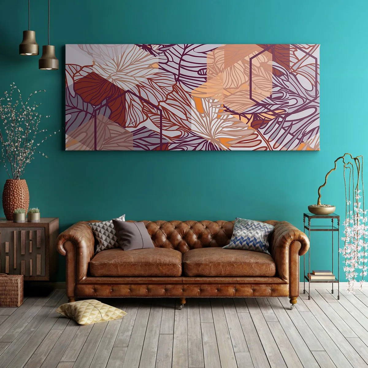 Schilderen op canvas - Onmogelijke relatie tussen geometrie en natuur - 100x40 cm