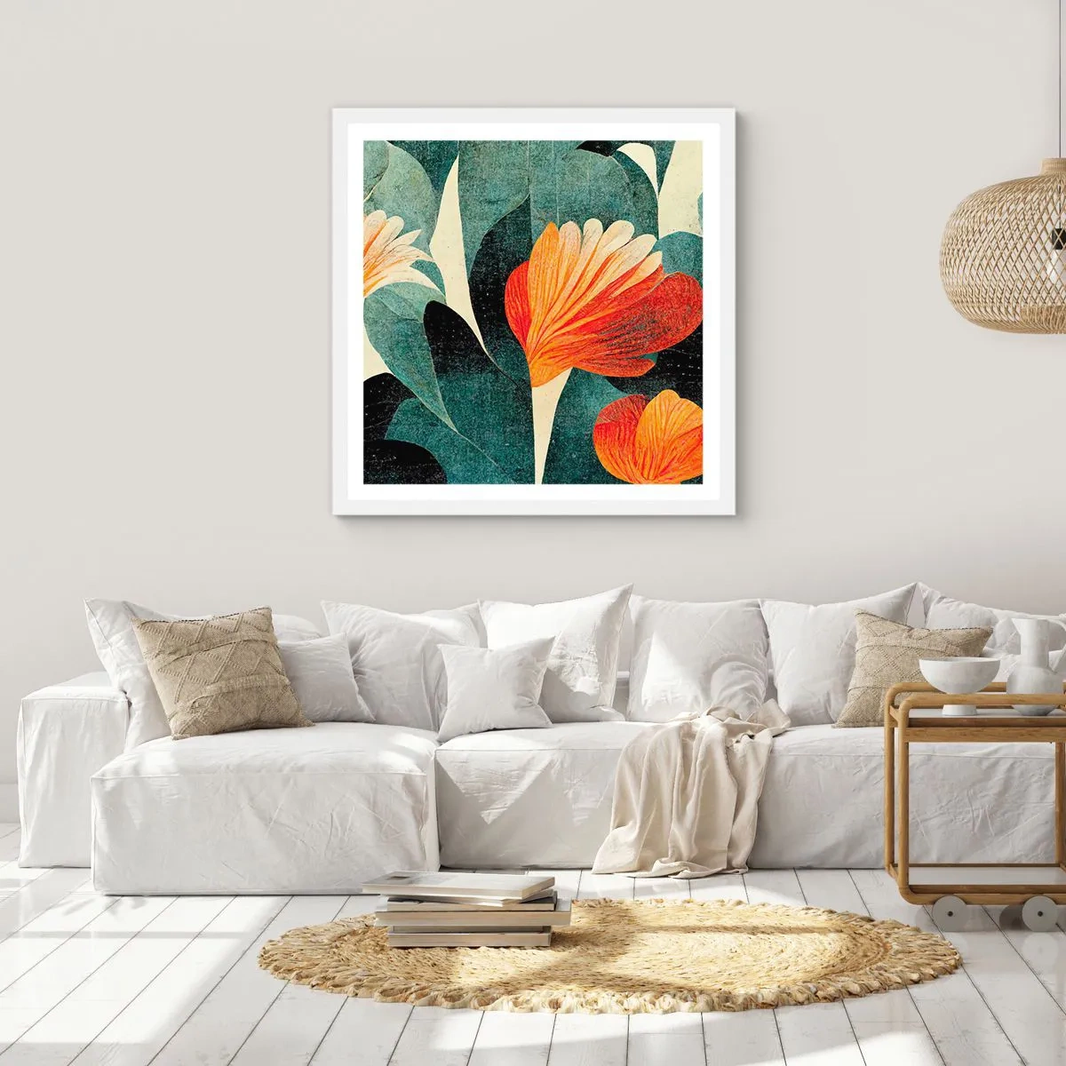 Poster in een witte lijst - De hitte van de tropen en de koelte van het groen - 50x50 cm