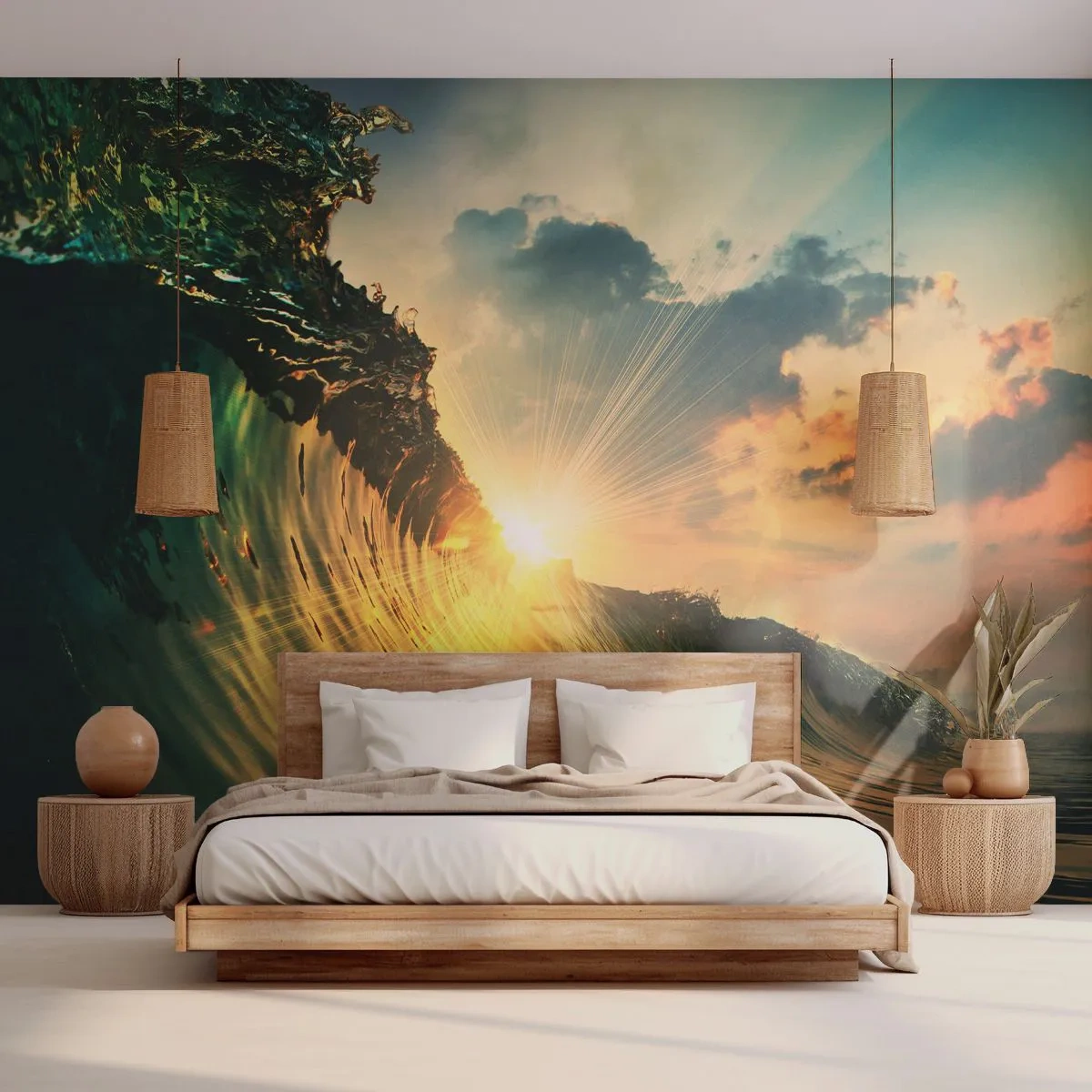 Zelfklevend Fotobehang Deluxe Sticker - Surfer, waar ben je? - Zee Golf, Stralen van de zon, Natuur - 150x105 cm