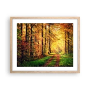 Een poster in een licht eiken lijst - Bos-gouden stilte - 50x40 cm