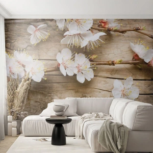 Zelfklevend Fotobehang Deluxe Sticker - En het was lente - Bloemen, Takje Met Bloemen, Natuur - 150x105 cm