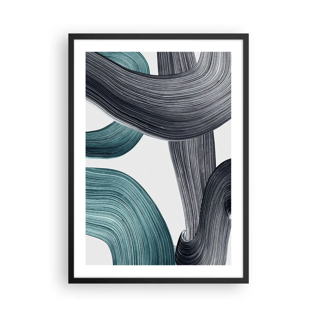 Poster in een zwarte lijst - Dynamische penseelstreken - 50x70cm - Smaragdgroene en zwarte paden - Moderne wanddecoratie voor woonkamer en slaapkamer ARTTOR