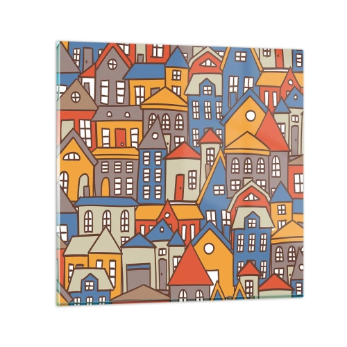 Schilderen op glas - Achter het huis is een huis - 50x50 cm