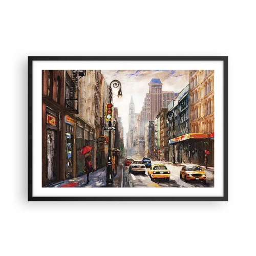 Poster in een zwarte lijst - New York - ook kleurrijk in de regen - 70x50 cm