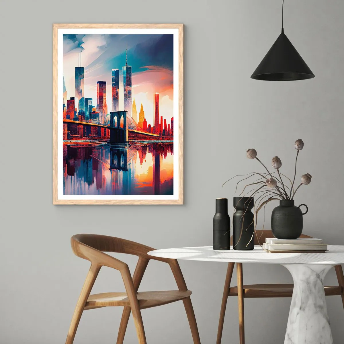 Een poster in een licht eiken lijst - Een droomachtig New York - 70x100 cm
