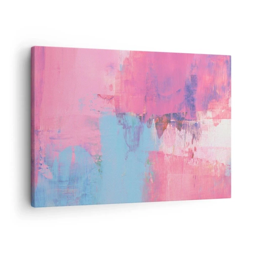 Schilderen op canvas - Abstracte compositie in roze en blauw - 70x50cm - Roze, blauw en een vleugje licht - Moderne wanddecoratie voor woonkamer en slaapkamer ARTTOR