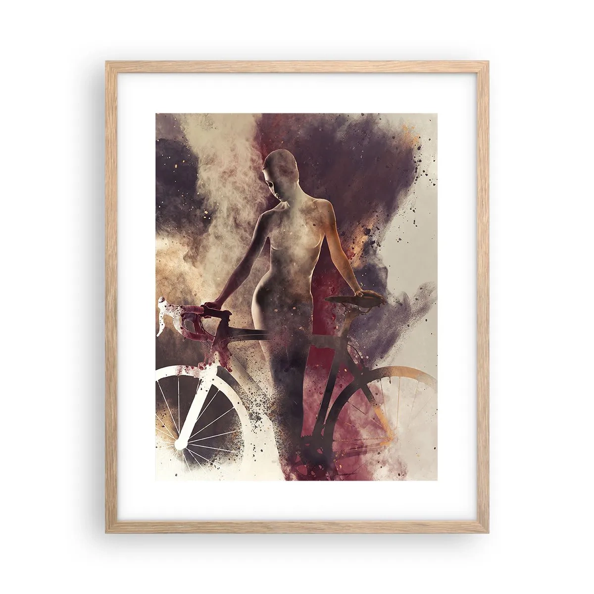 Een poster in een licht eiken lijst - Een fietsziel in marmeren vormen - 40x50 cm