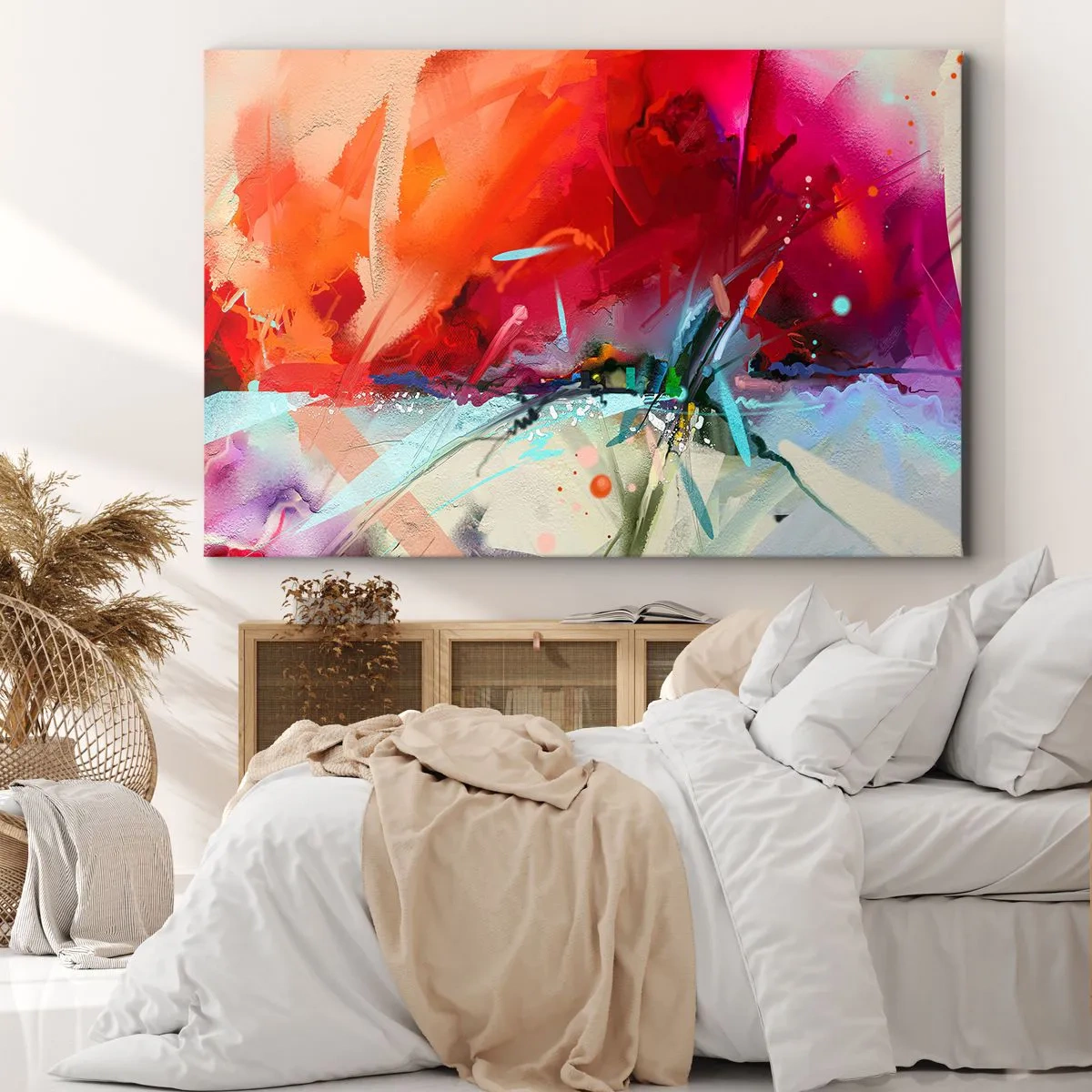 Schilderen op canvas - Abstract landschap in intense kleuren - 70x50cm - Een explosie van licht en kleuren - Moderne wanddecoratie voor woonkamer en slaapkamer ARTTOR