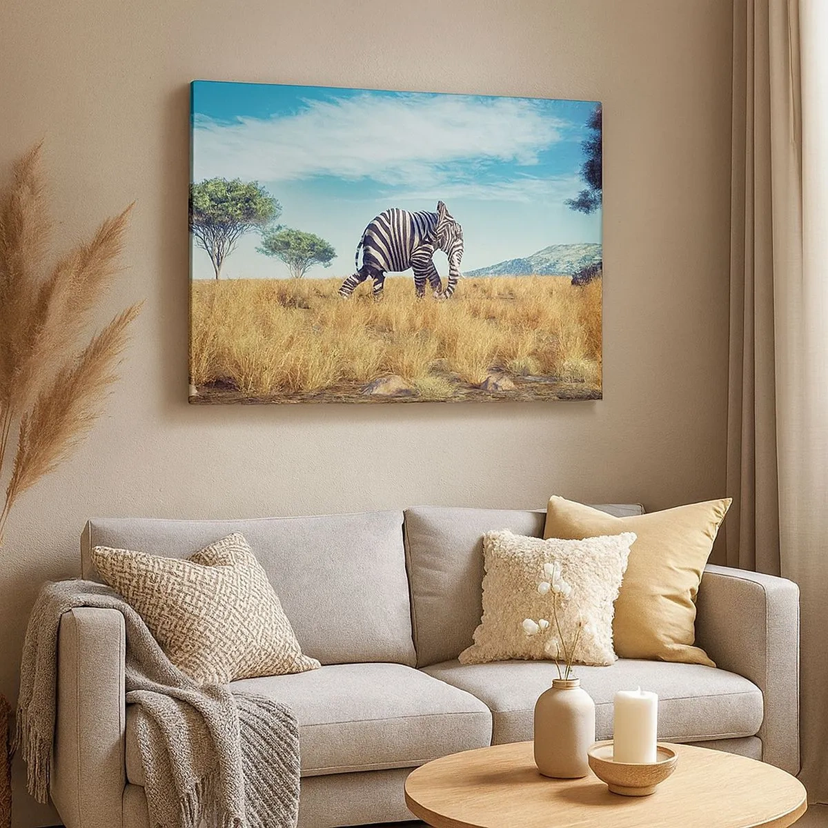 Schilderen op canvas - Zebra in een Afrikaans landschap - 70x50cm - Grijs is niet meer in de mode - Moderne wanddecoratie voor woonkamer en slaapkamer ARTTOR