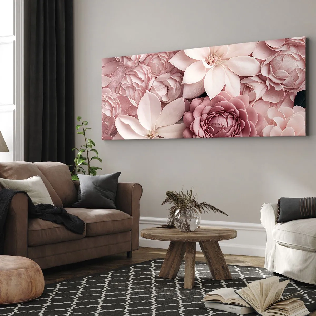 Schilderen op canvas - In roze bloemblaadjes - 120x50 cm