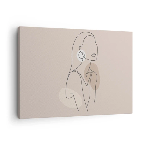 Schilderen op canvas - Minimalistische illustratie van een vrouw met contouren op een beige achtergrond - 70x50cm - meisjesachtig icoon - Moderne wanddecoratie voor woonkamer en slaapkamer ARTTOR