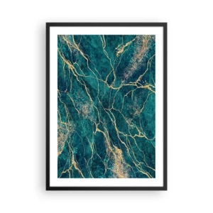 Poster in een zwarte lijst - Abstracte gouden aderen op een groene marmeren achtergrond - 50x70cm - Goudmijn - Moderne wanddecoratie voor woonkamer en slaapkamer ARTTOR