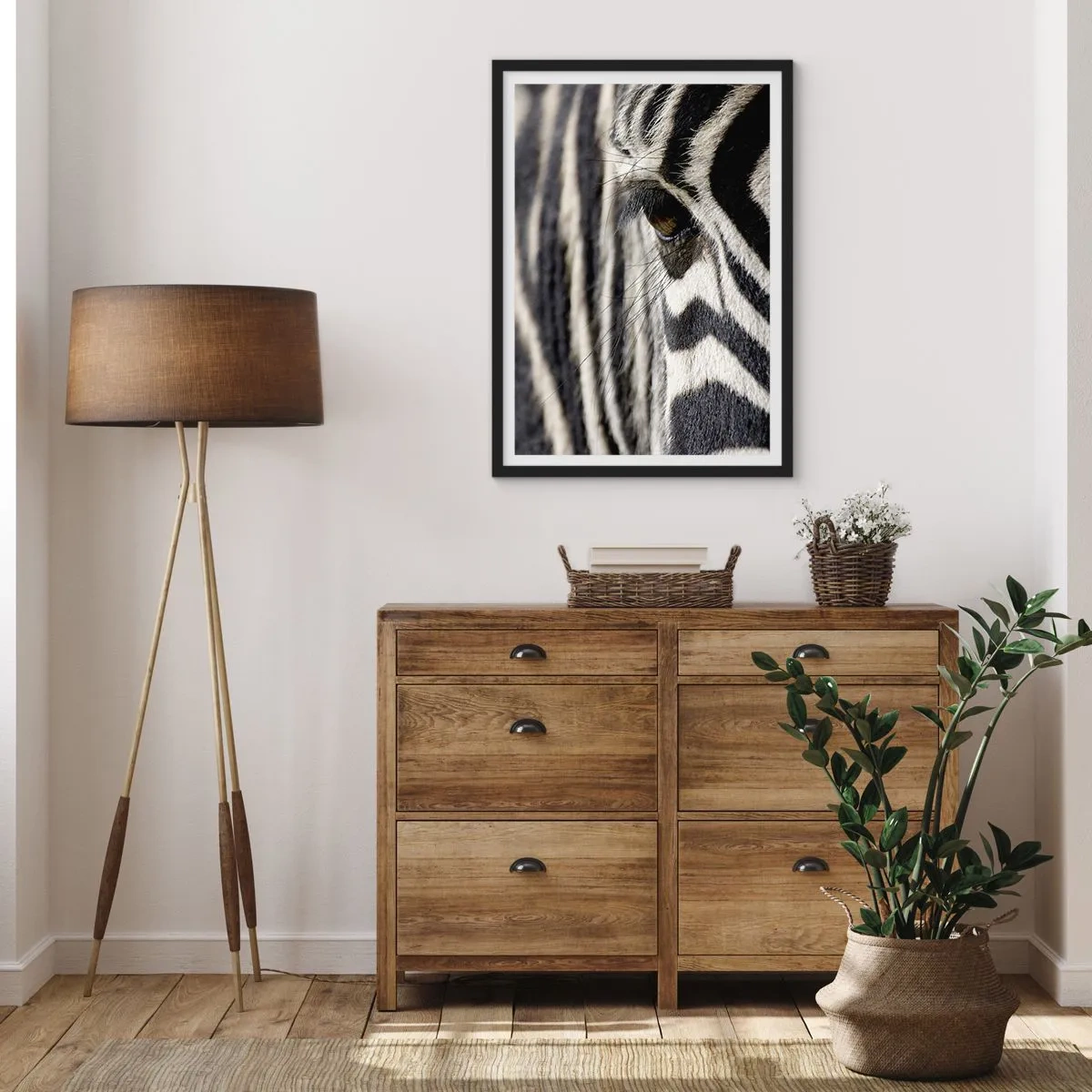 Poster in een zwarte lijst - Gestreept portret - 30x40 cm