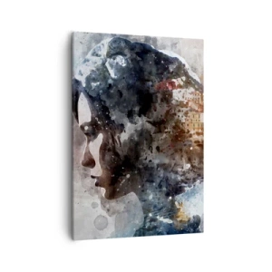 Schilderen op canvas - Een verhaal over een meisje met een stad op de achtergrond - 50x70 cm