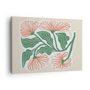 Schilderen op canvas - Een tekening van bloemen in minimalistische stijl met groene bladeren - 70x50cm - Folk en modern - Moderne wanddecoratie voor woonkamer en slaapkamer ARTTOR
